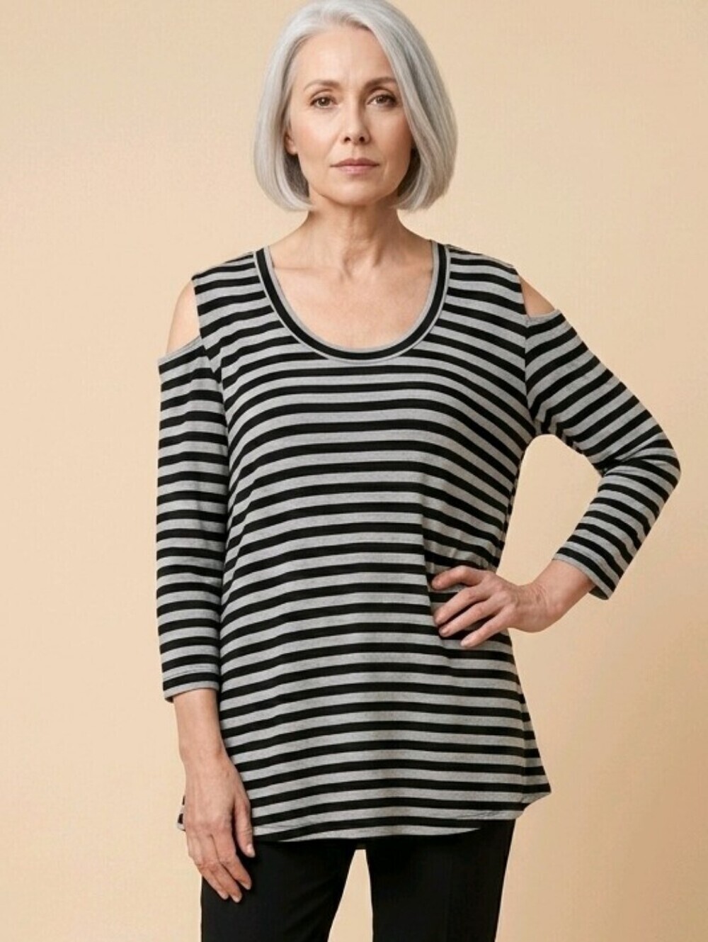 Jude jersey cold shoulder striped long sleeve top Sz XL Very soft material